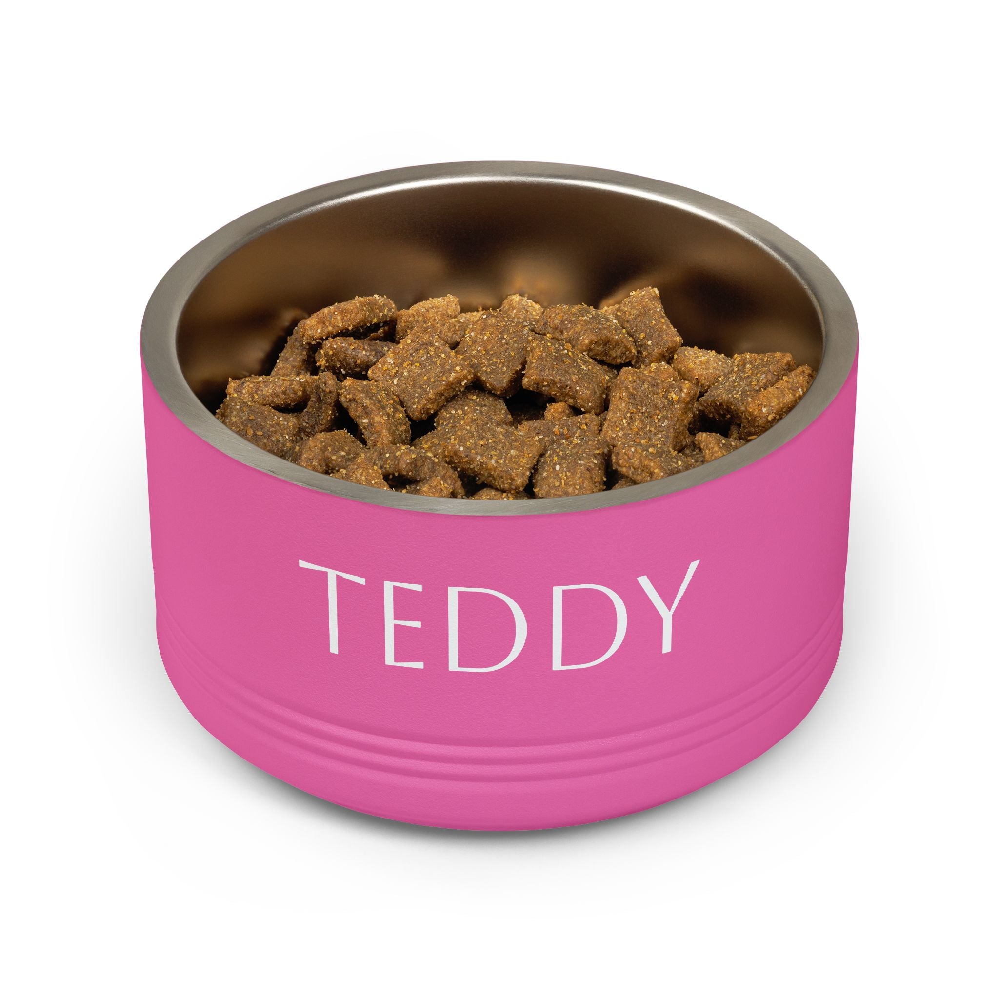 Personalised dog bowl on floor — stainless steel custom pet bowl 18oz
