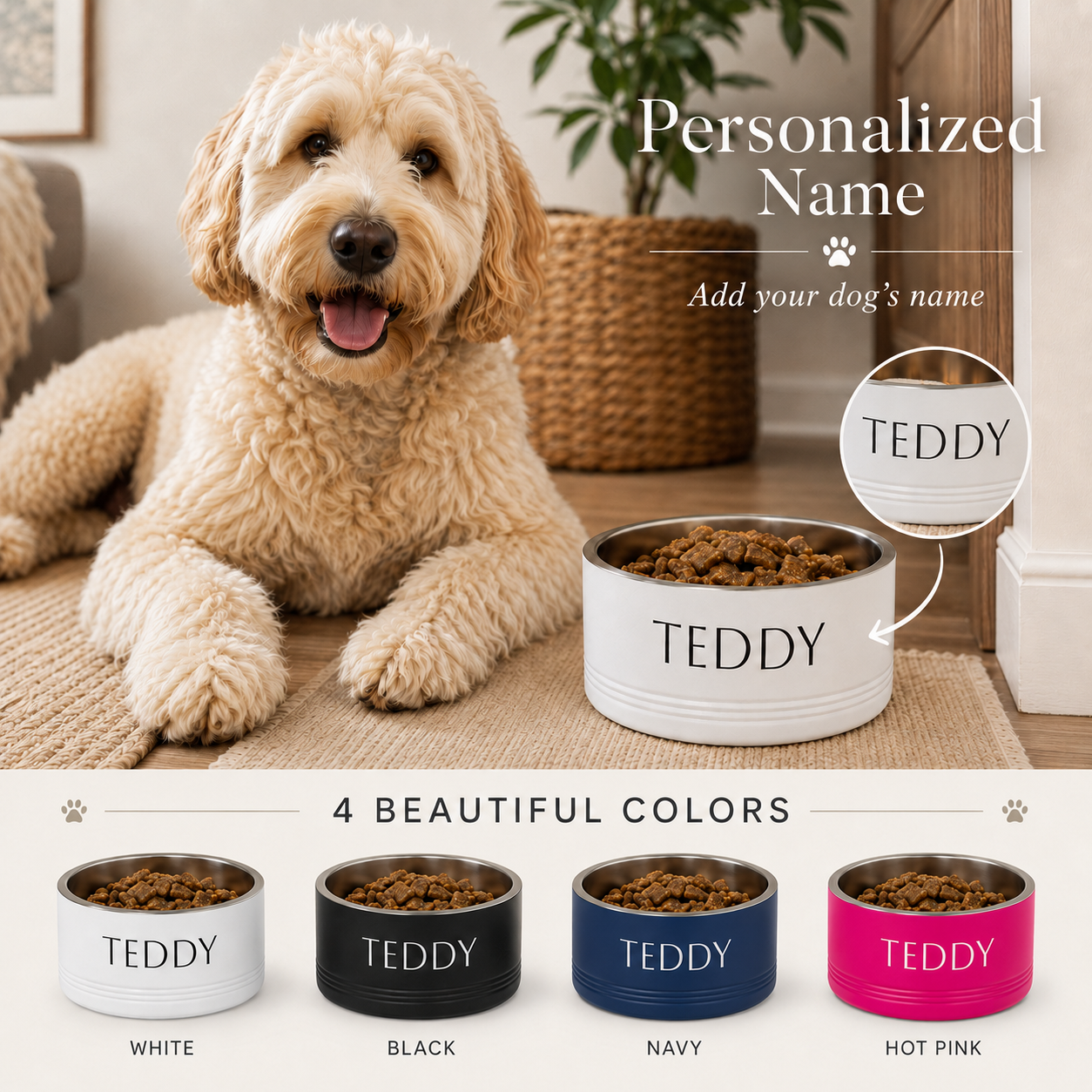 JessifyGifts personalised pet bowl — custom name dog and cat bowl gift