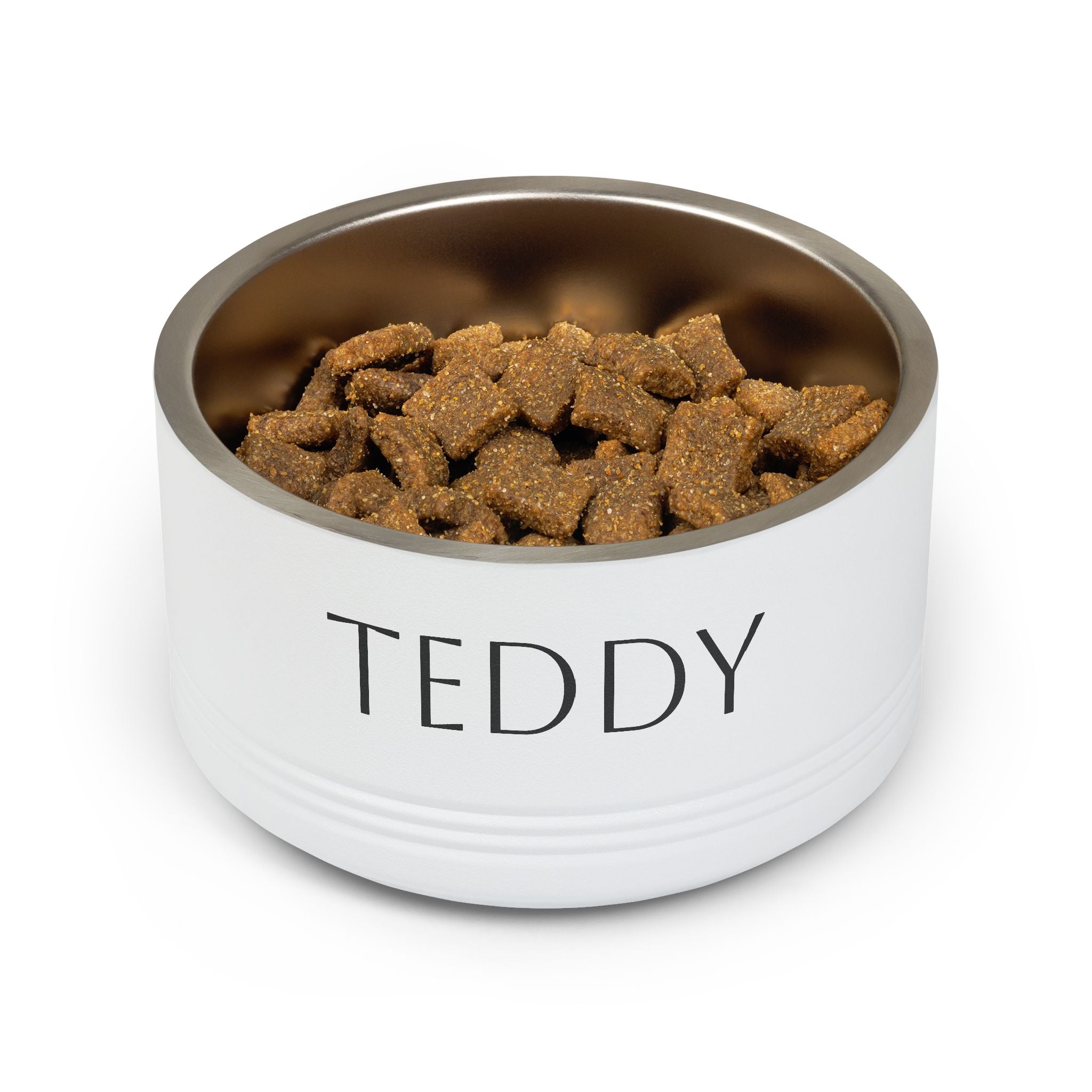 Stainless steel dog bowl with name — durable modern pet food bowl
