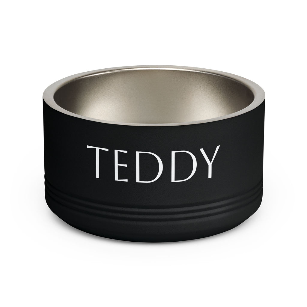 Custom dog bowl in black — personalised stainless steel pet bowl