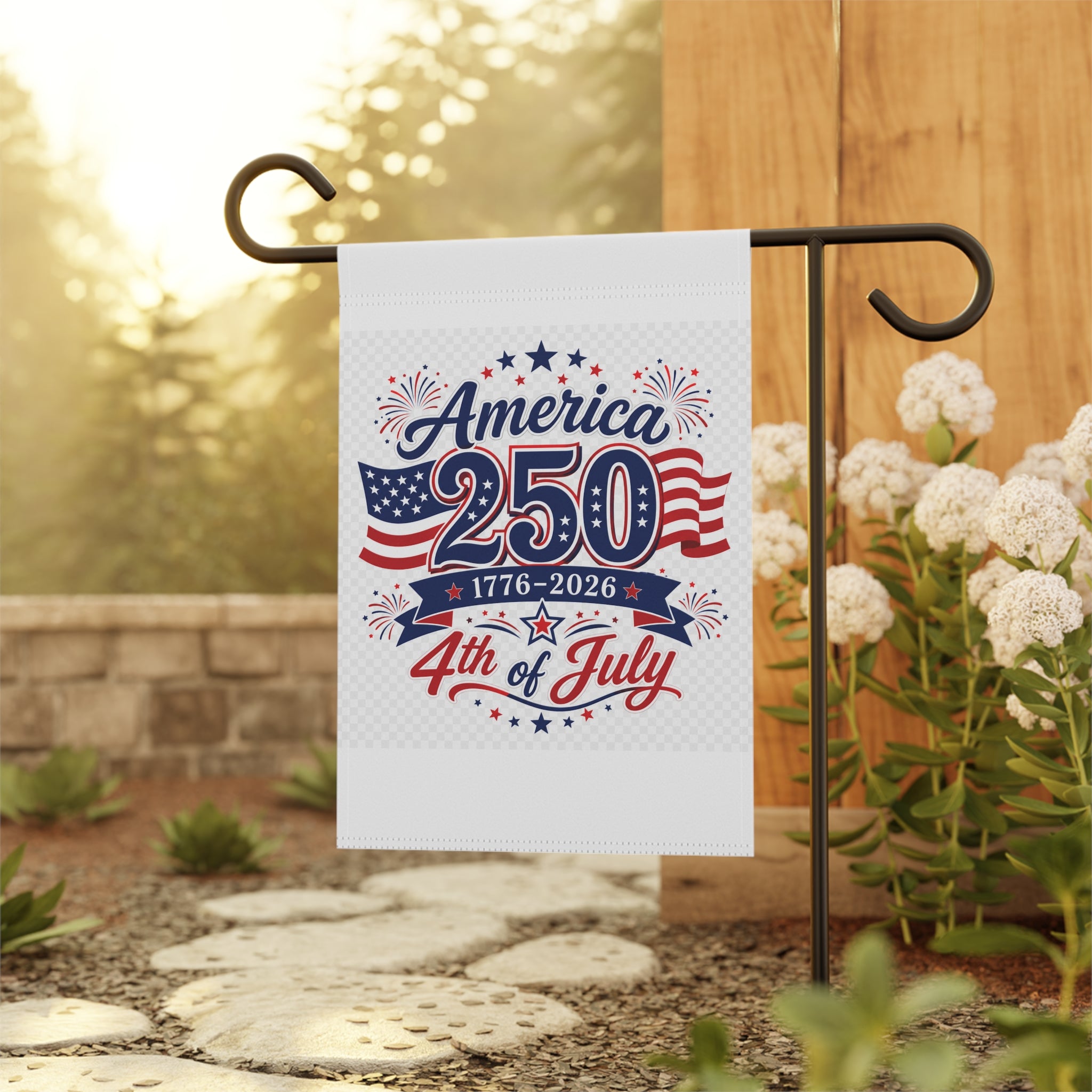 America 250 1776-2026 4th of July garden flag design