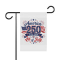 America 250 4th of July garden flag on a stand, front view