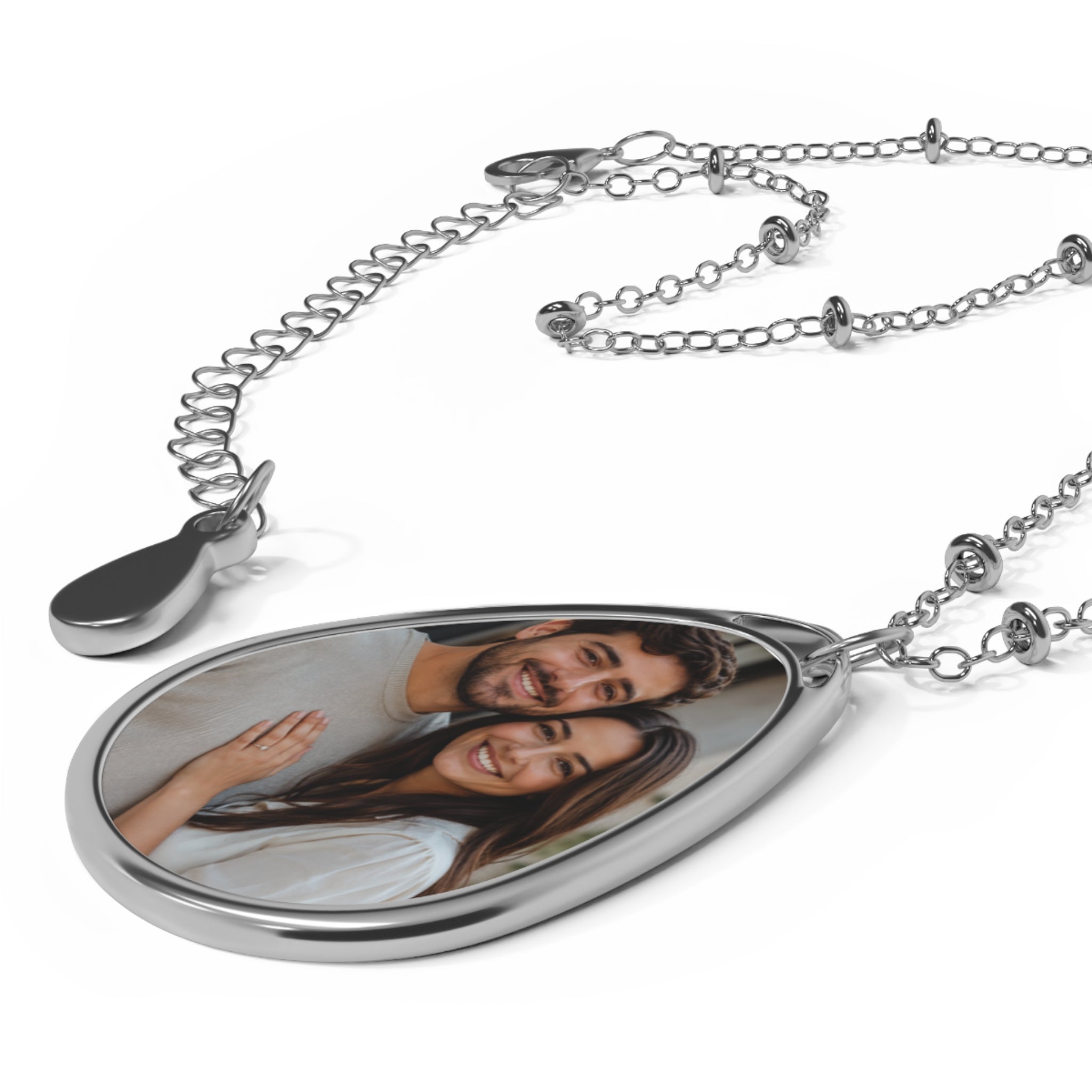 Oval couples photo pendant necklace, gift for her