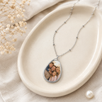 Close-up of a personalized family photo pendant necklace
