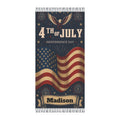 Personalized 4th of July beach towel with eagle, flag and custom name banner