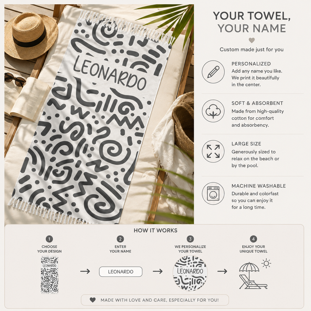 Abstract line-art personalized beach towel artwork