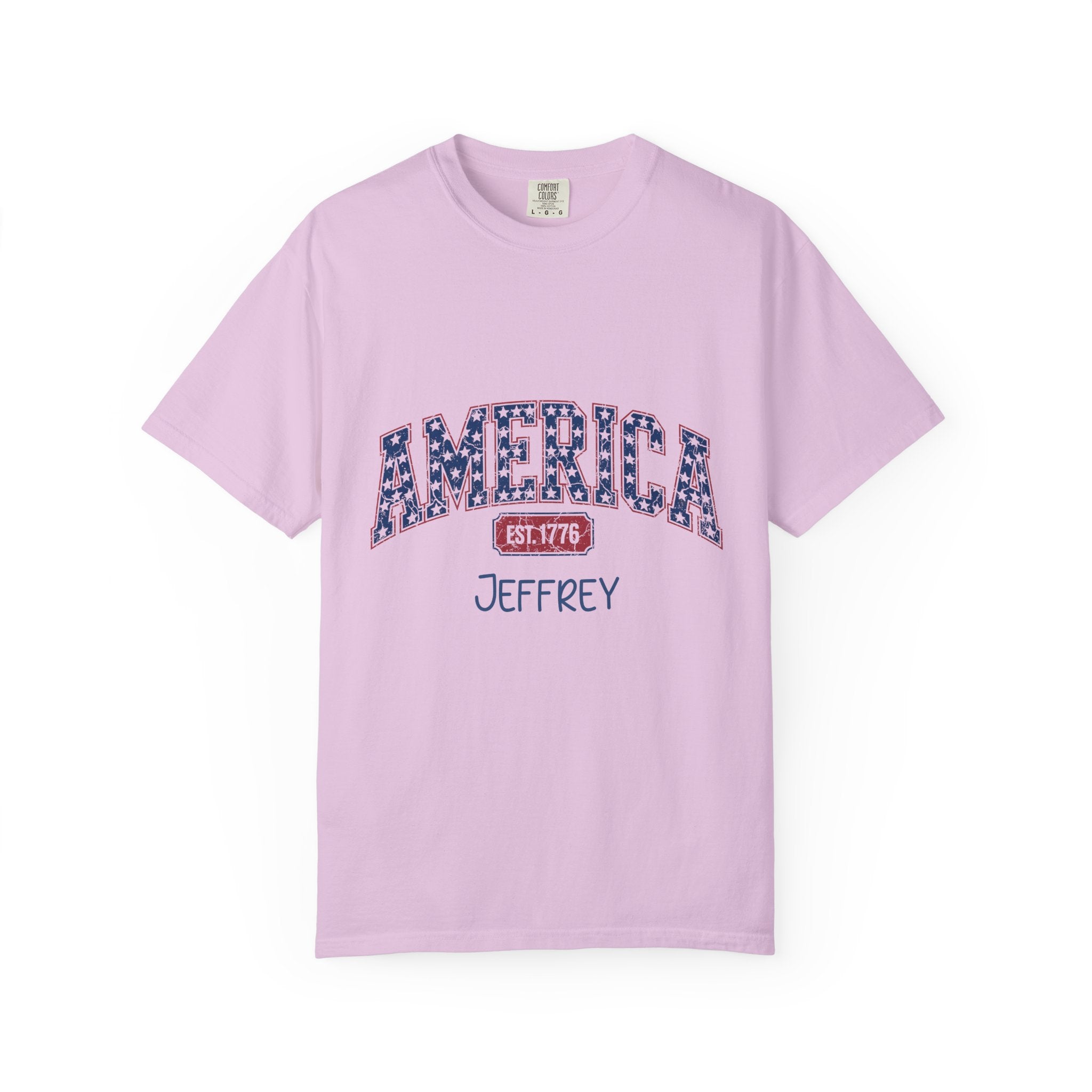 Back of white unisex patriotic America t-shirt