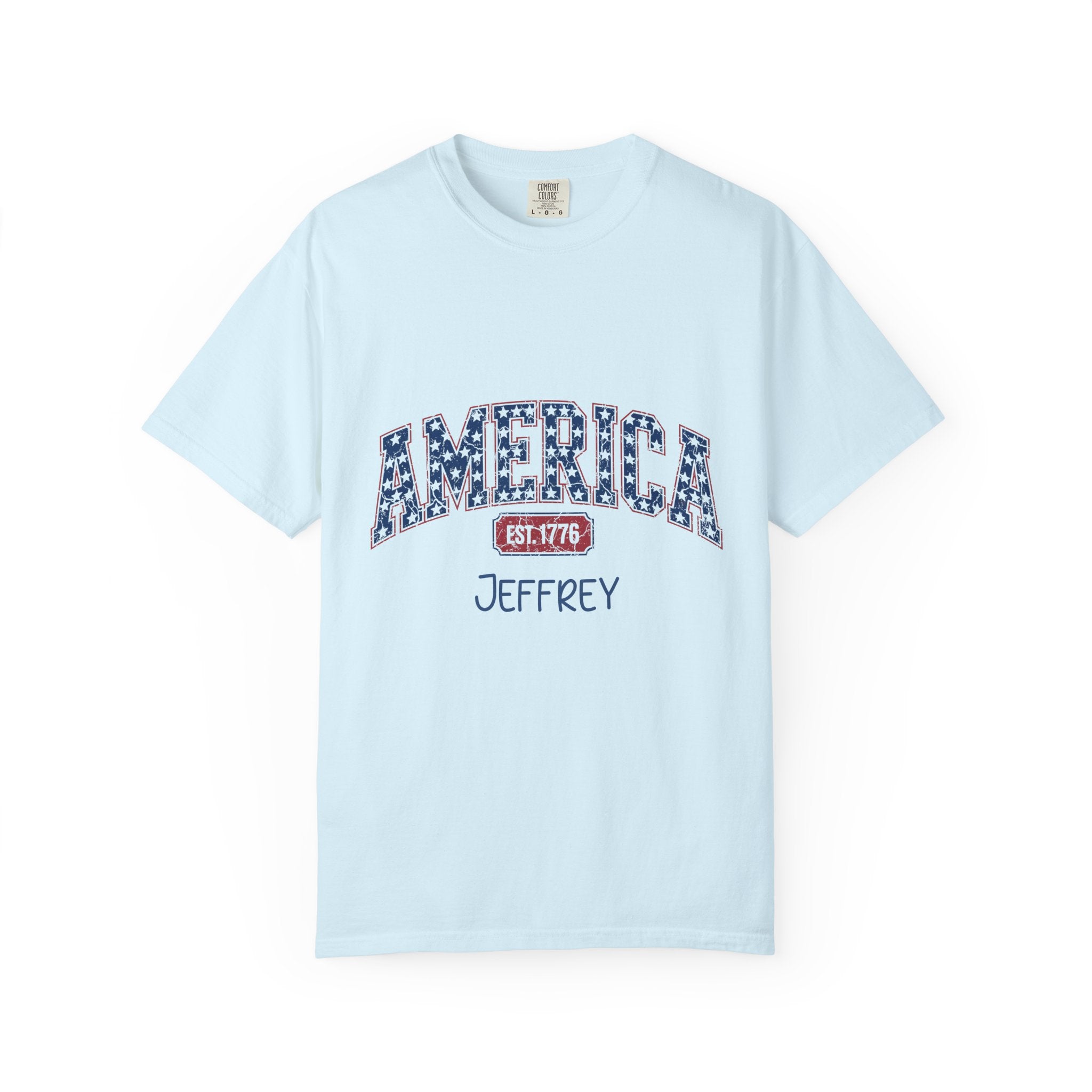 Folded white America 1776 personalized tee