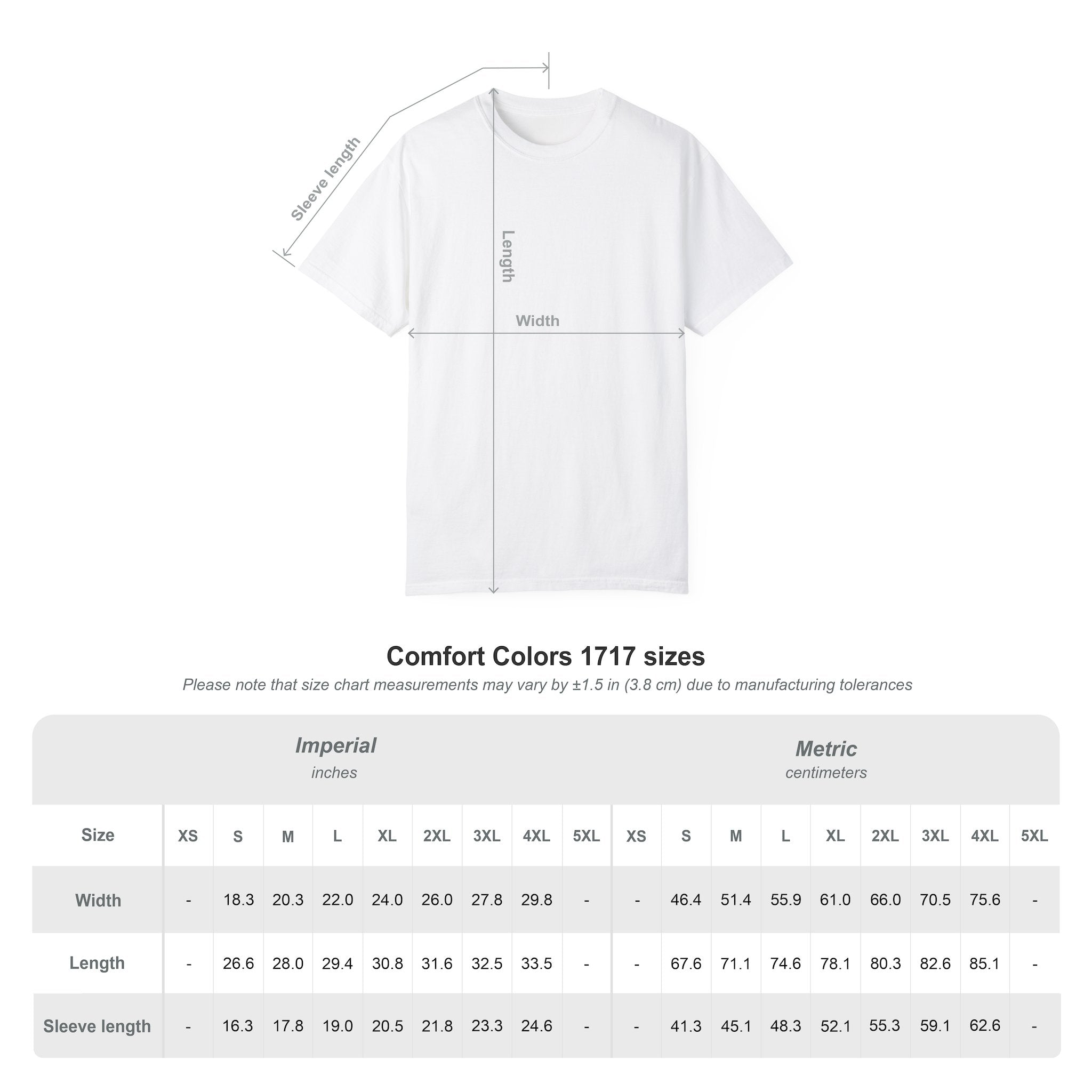 America 1776 t-shirt size chart