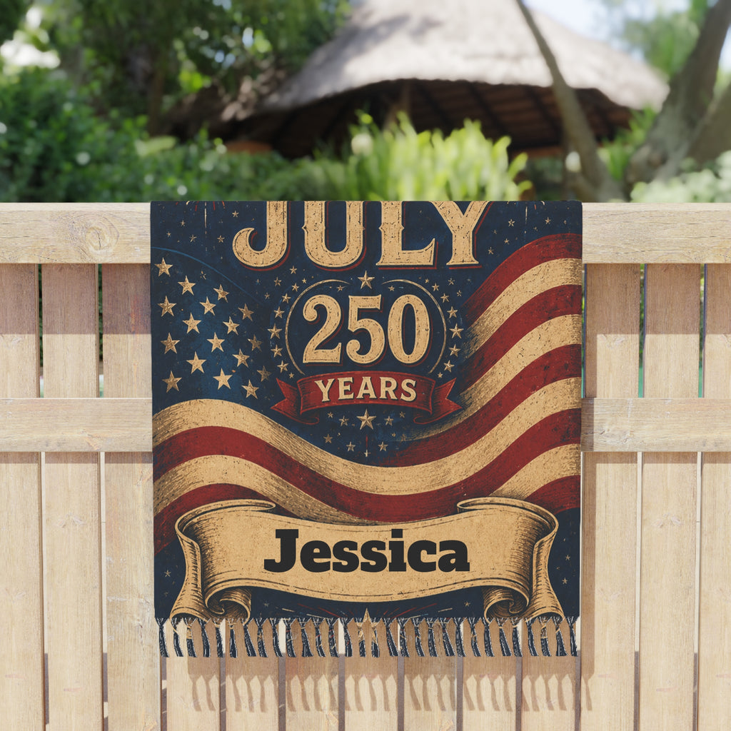 Folded personalized America 250 beach towel