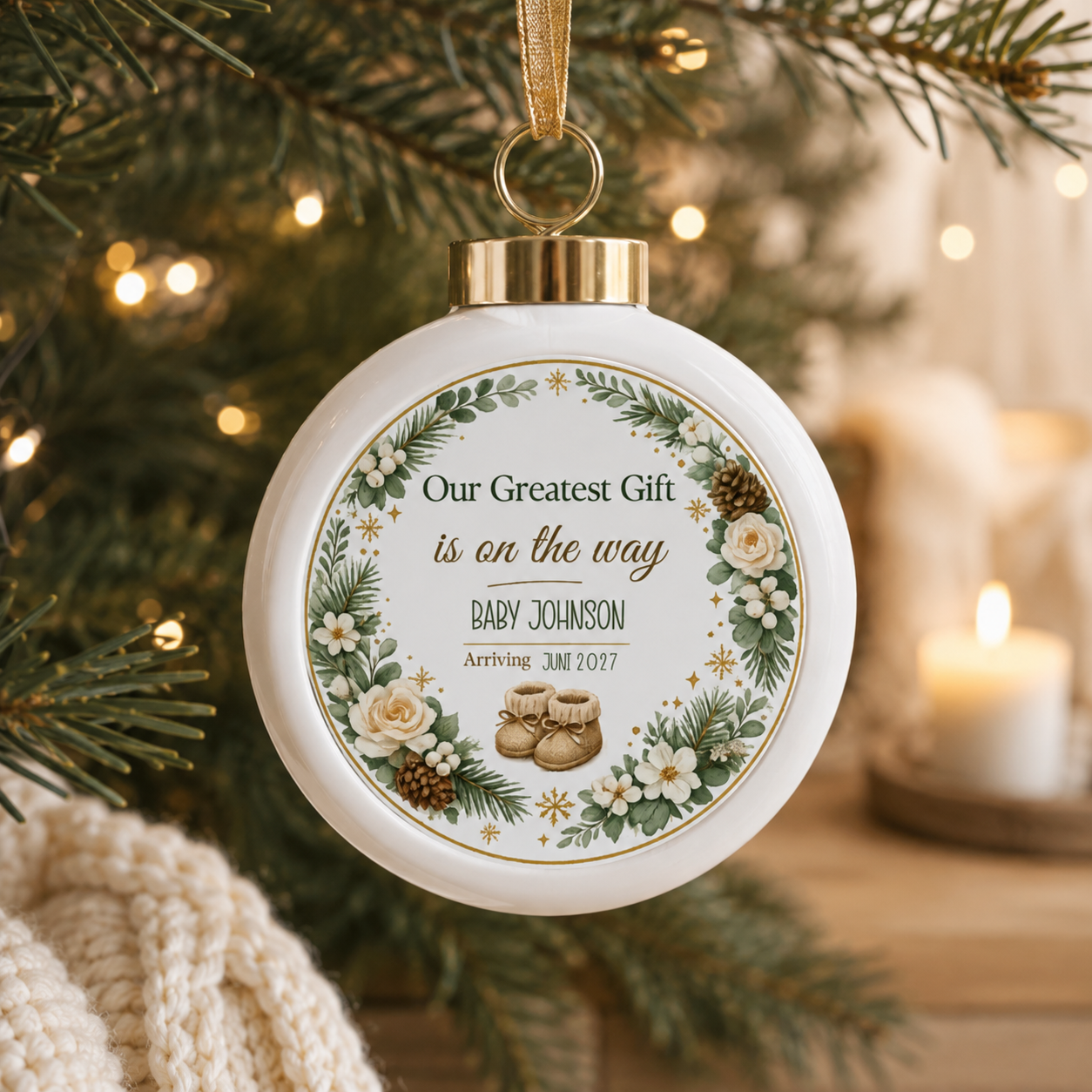 Design template for the baby announcement Christmas ornament