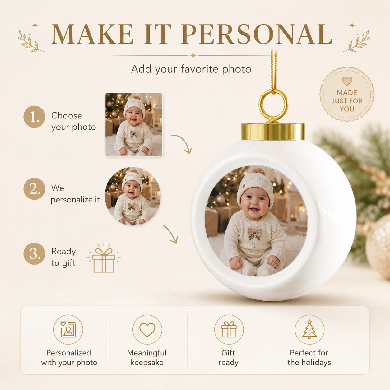 Personalized Baby Photo Christmas Ball Ornament - Jessify Gifts