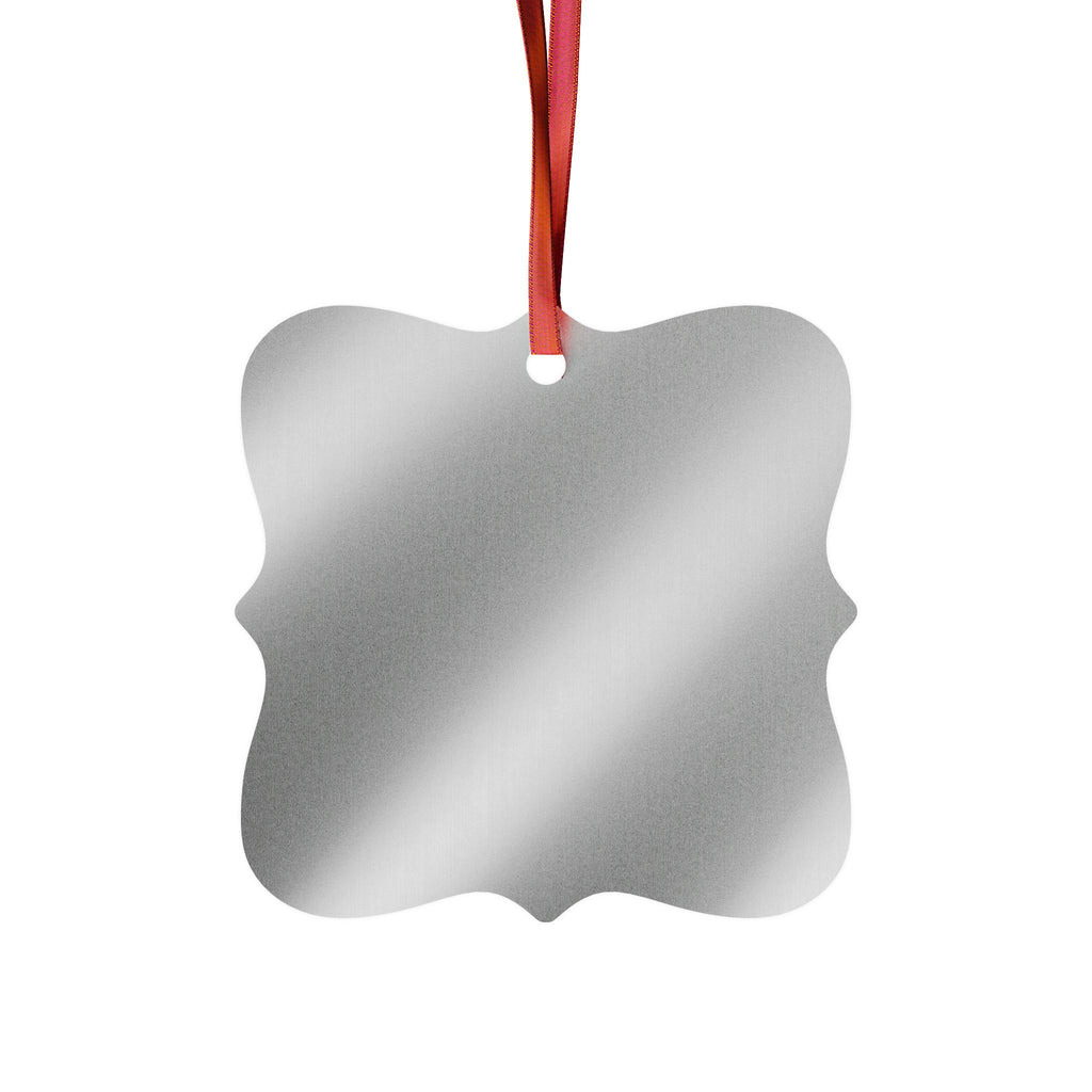 Back of the personalized baby photo ornament showing the brushed metal finish