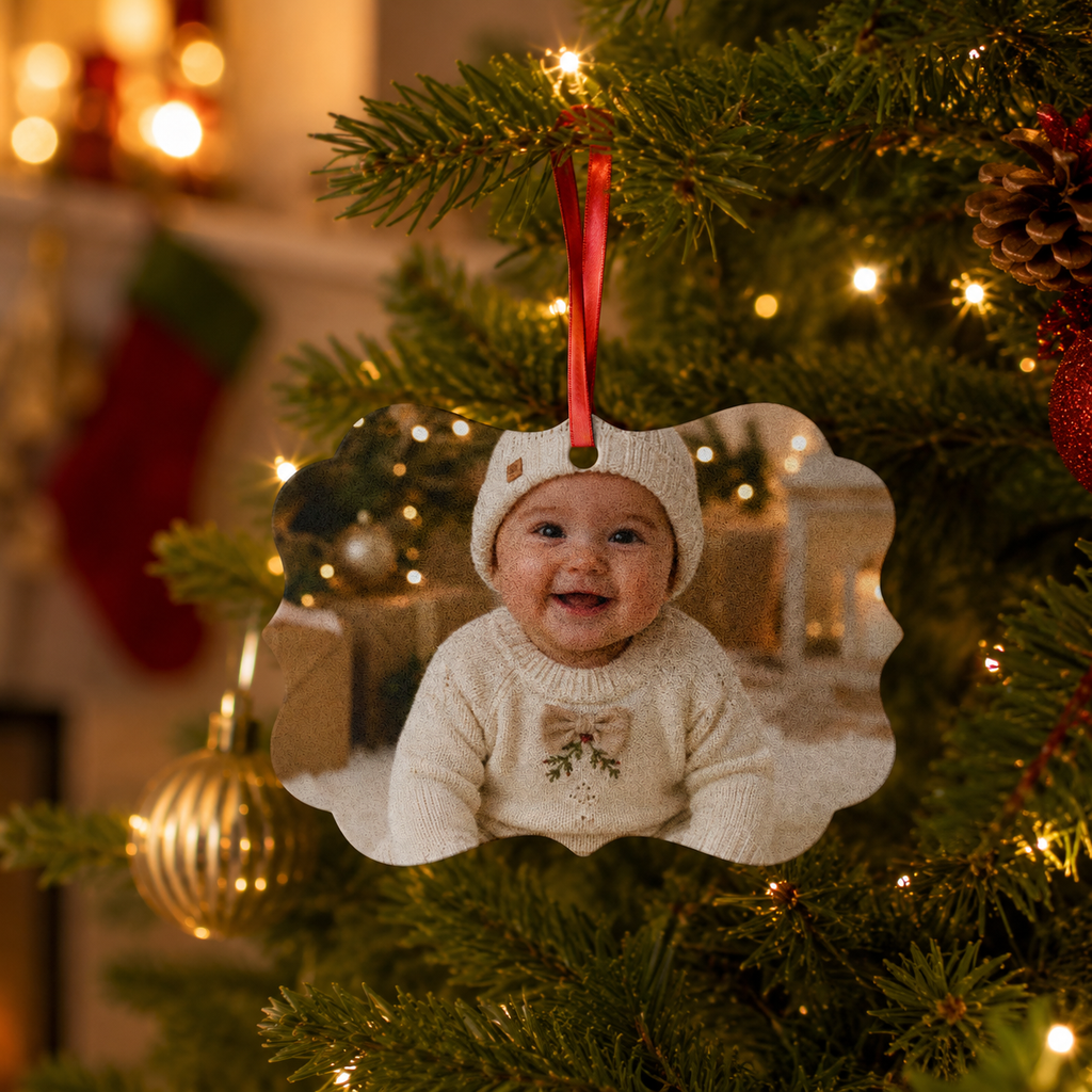 Design template for the baby photo ornament showing the print layout