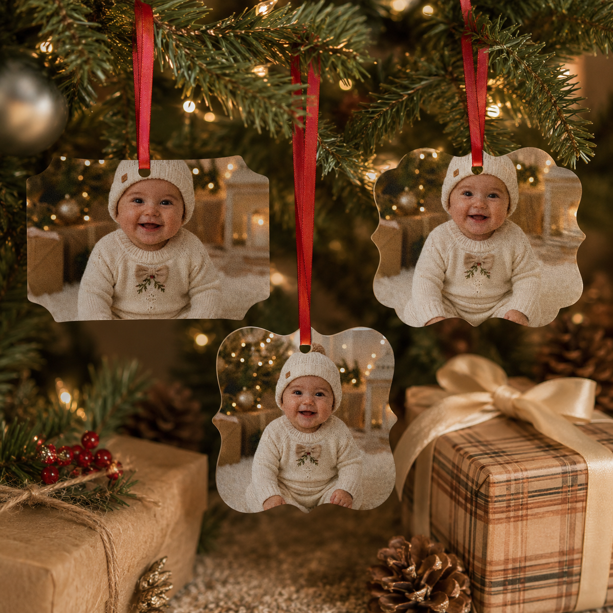 Design template showing the photo placement on the baby ornament