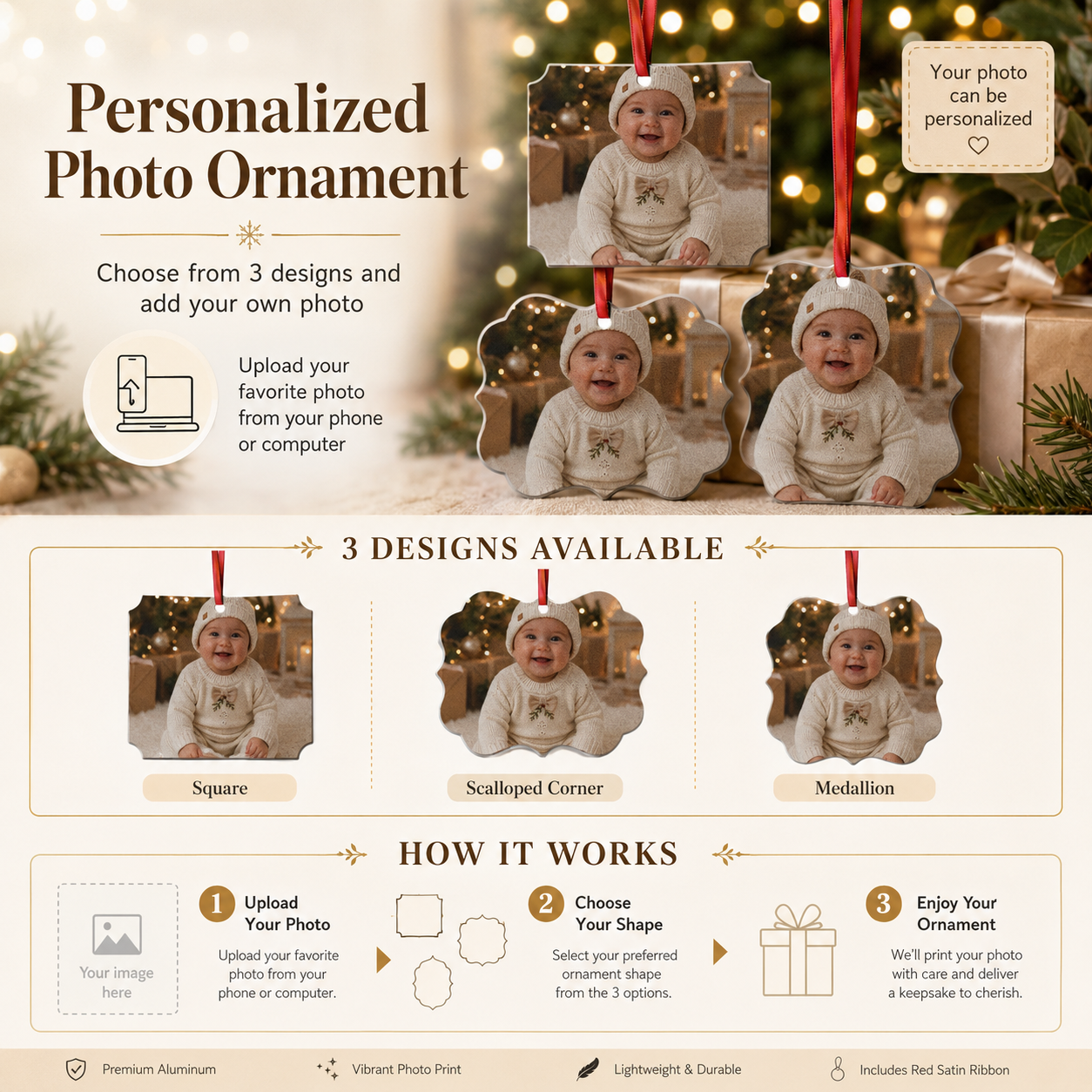 Design template for the scalloped corner baby photo ornament