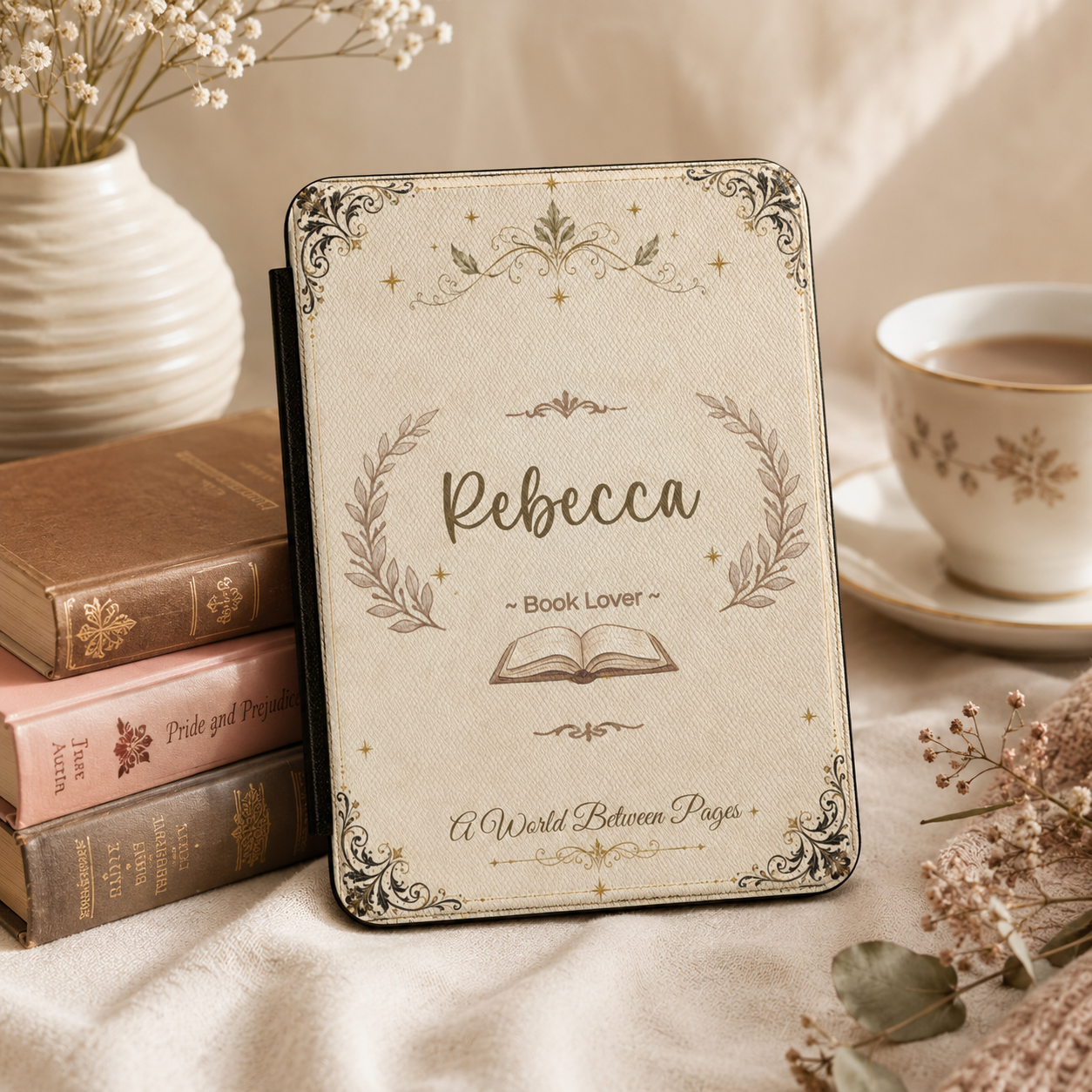 Design template for the book lover Kindle case showing the print layout