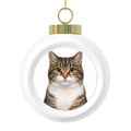 Personalized cat photo Christmas ball ornament with a pet photo, gold ribbon and brass cap