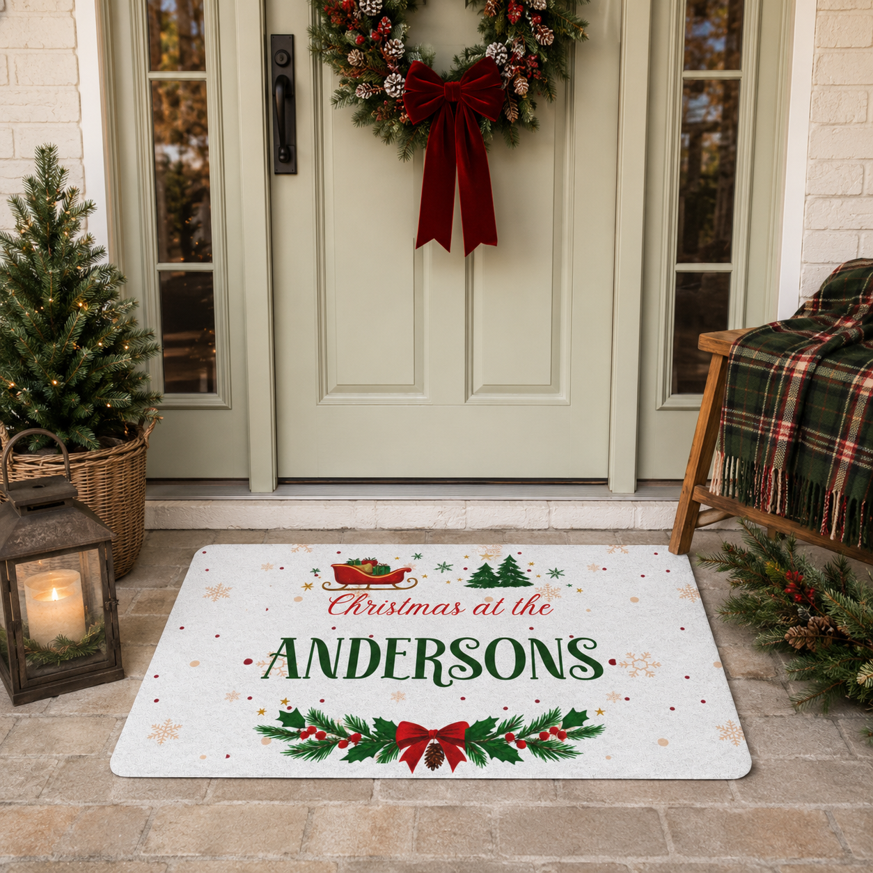 Design template for the Christmas sleigh doormat showing the print layout