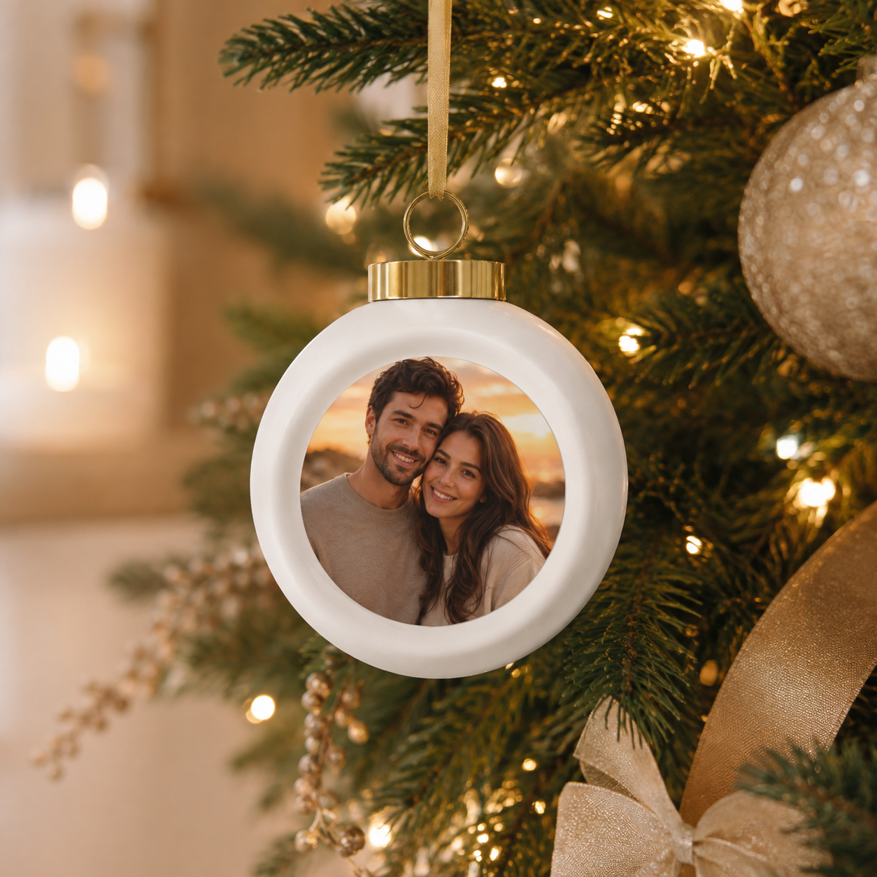 Personalized Couple Photo Christmas Ball Ornament - Jessify Gifts
