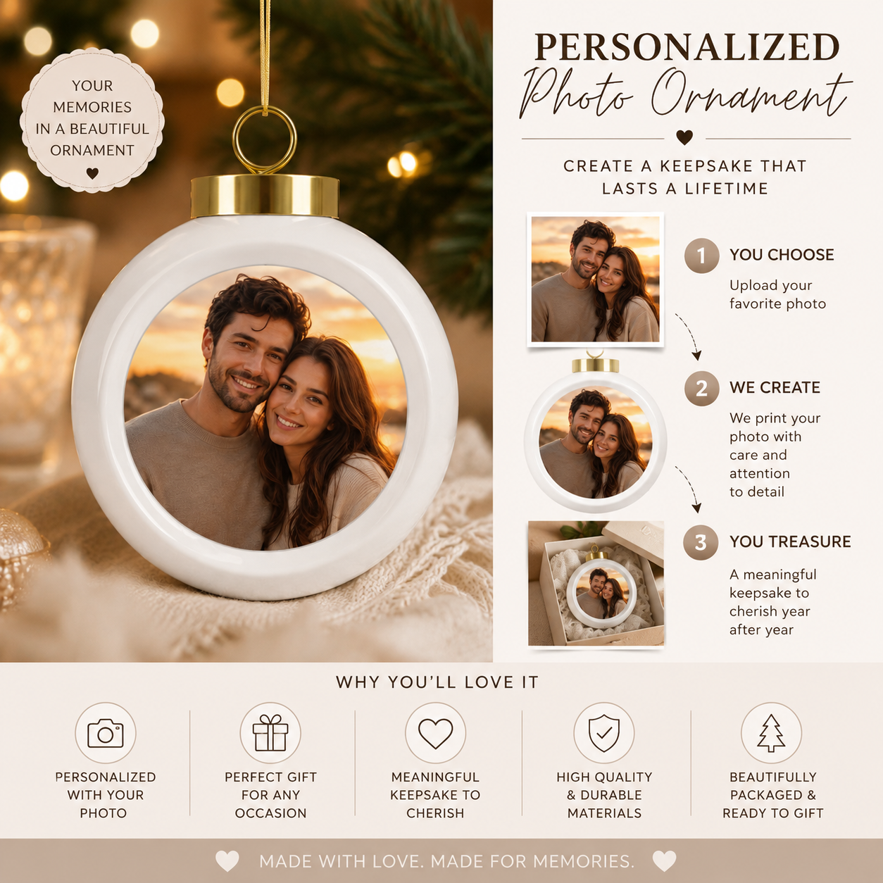 Personalized Couple Photo Christmas Ball Ornament - Jessify Gifts