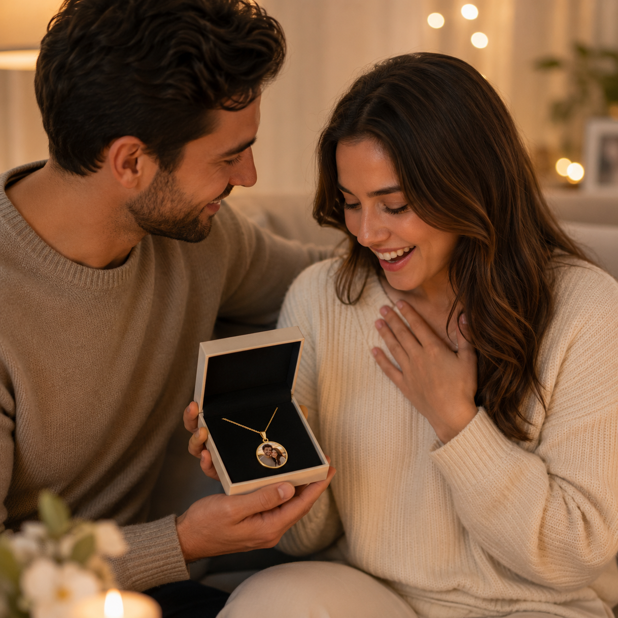 Design template for the couple photo necklace showing the print layout