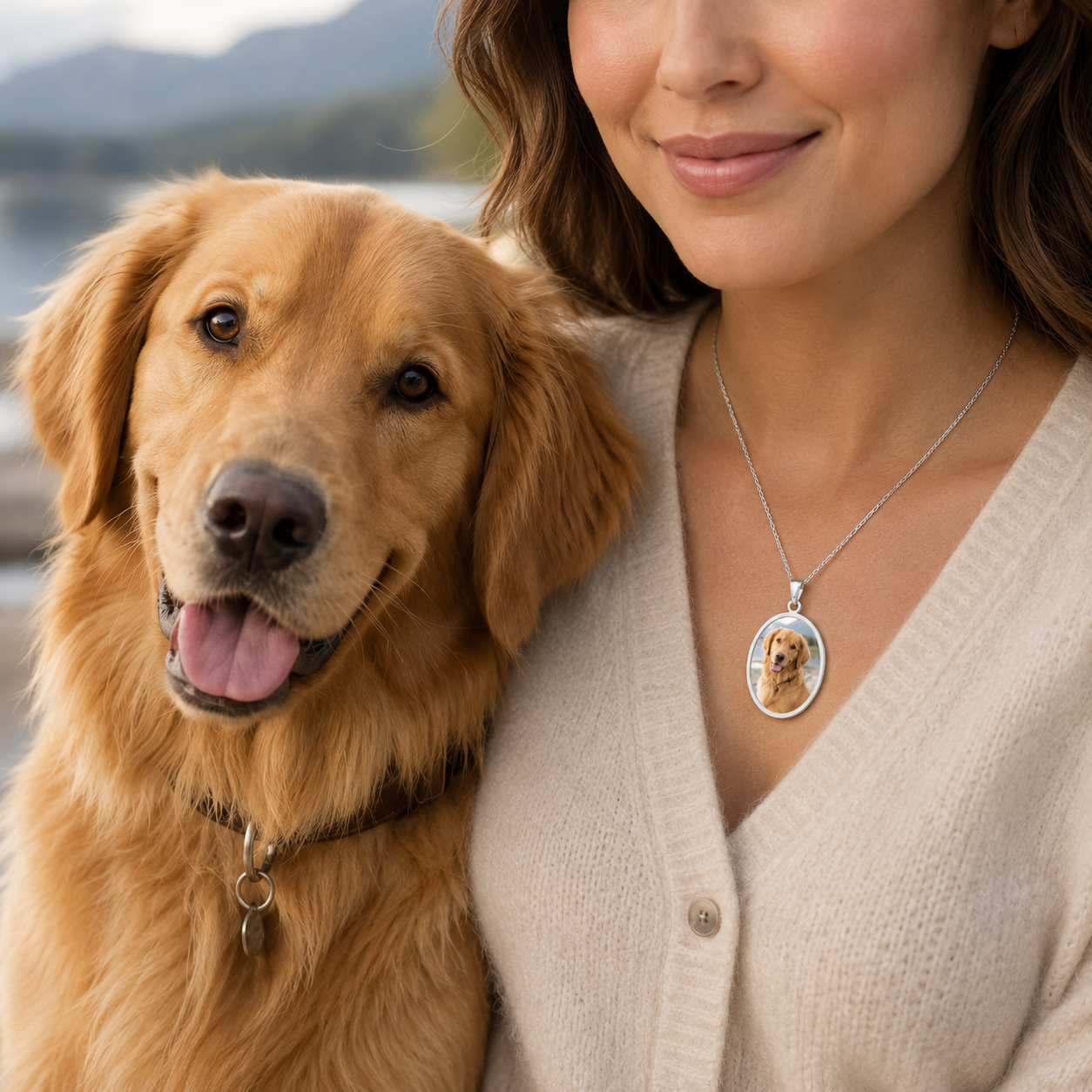 Design template for the oval dog photo necklace showing the print layout