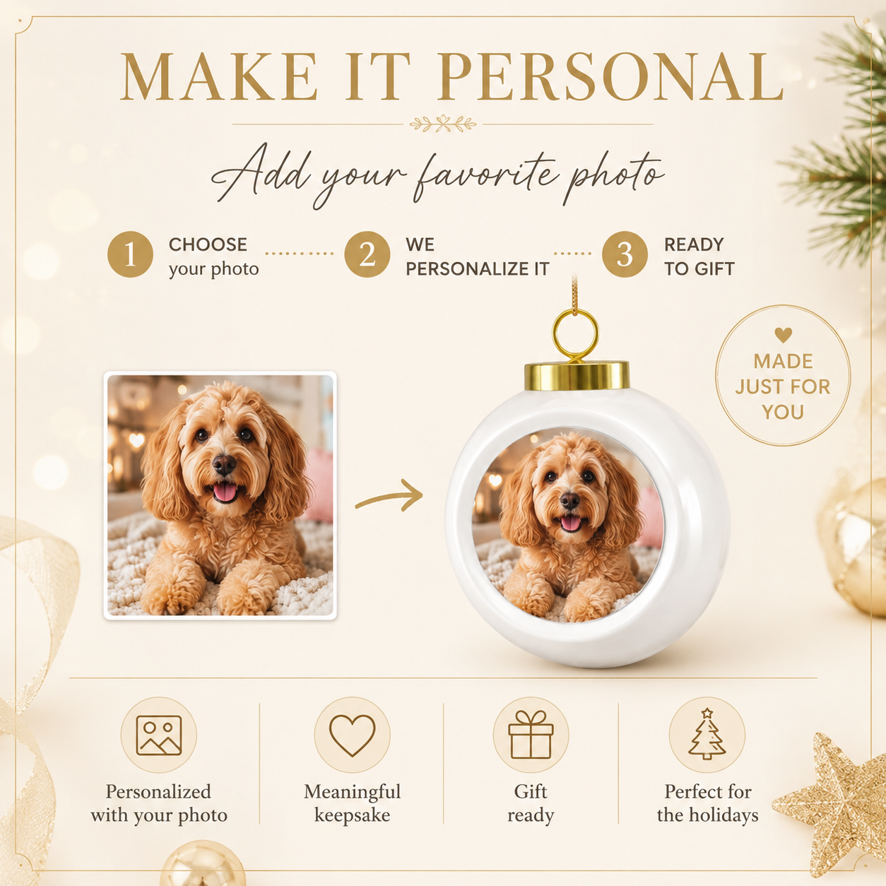 Personalized Dog Photo Christmas Ball Ornament - Jessify Gifts
