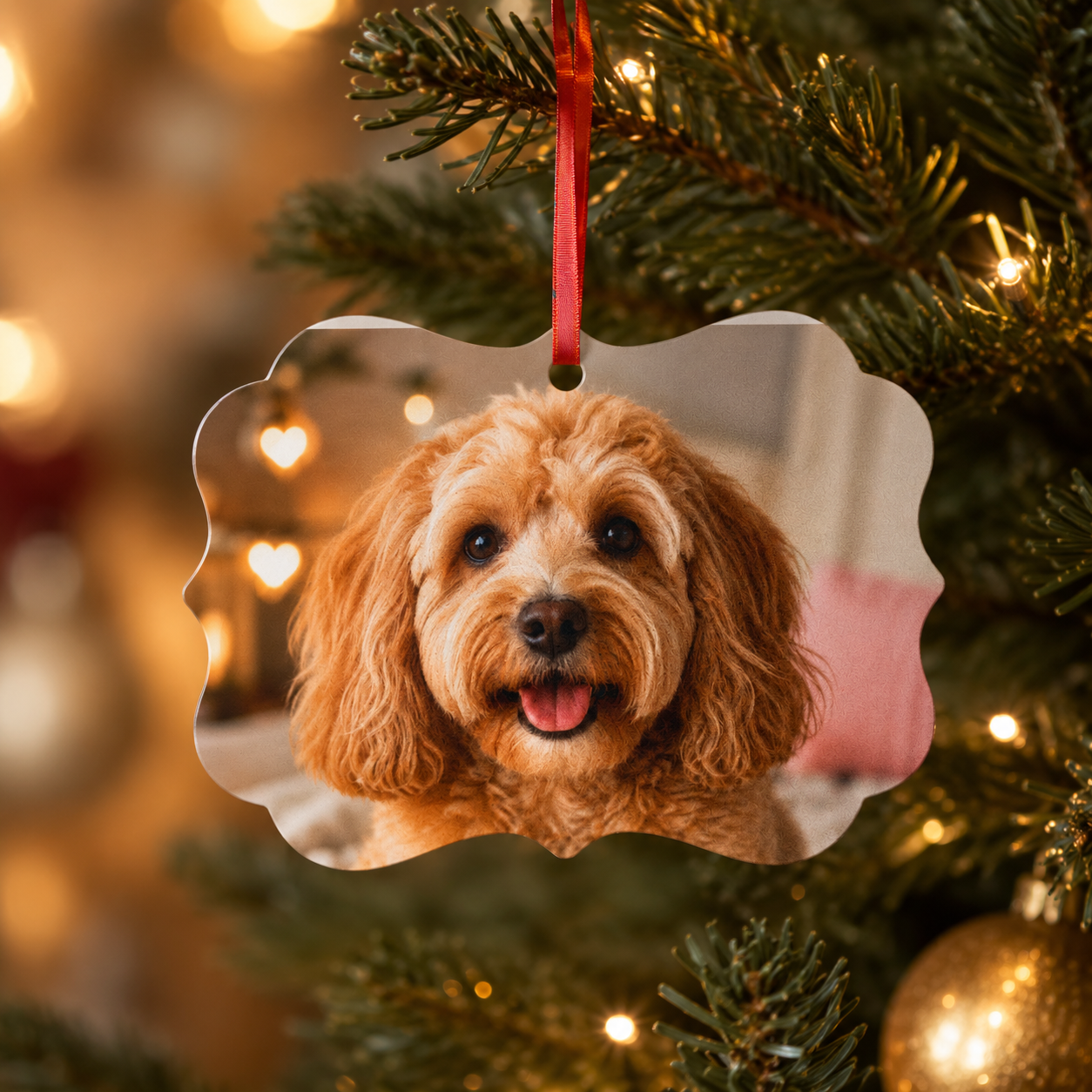 Design template for the dog photo ornament showing the print layout