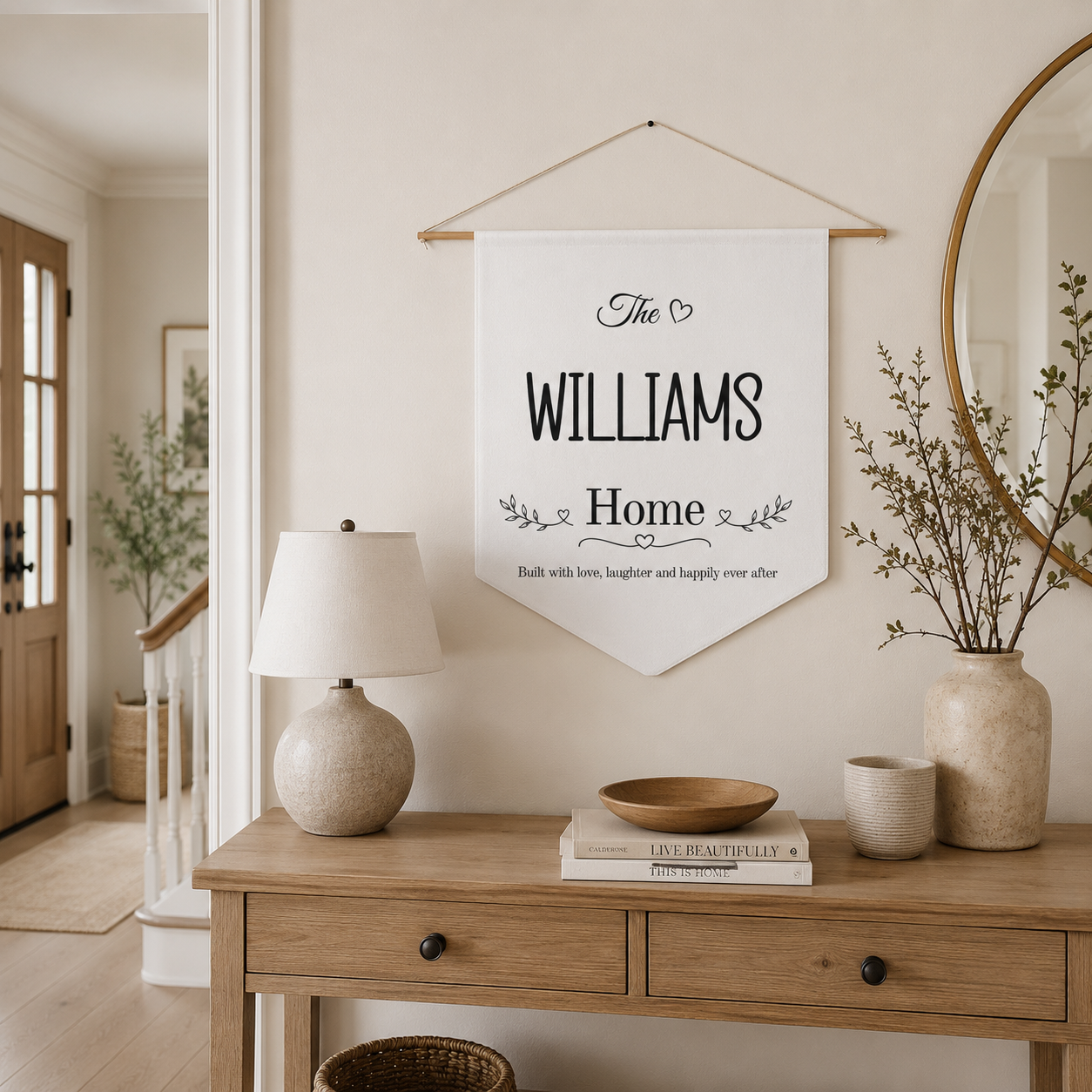 Design template for the family home pennant showing the print layout