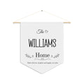 Personalized family home pennant with a family name and the words Built with love, laughter and happily ever after