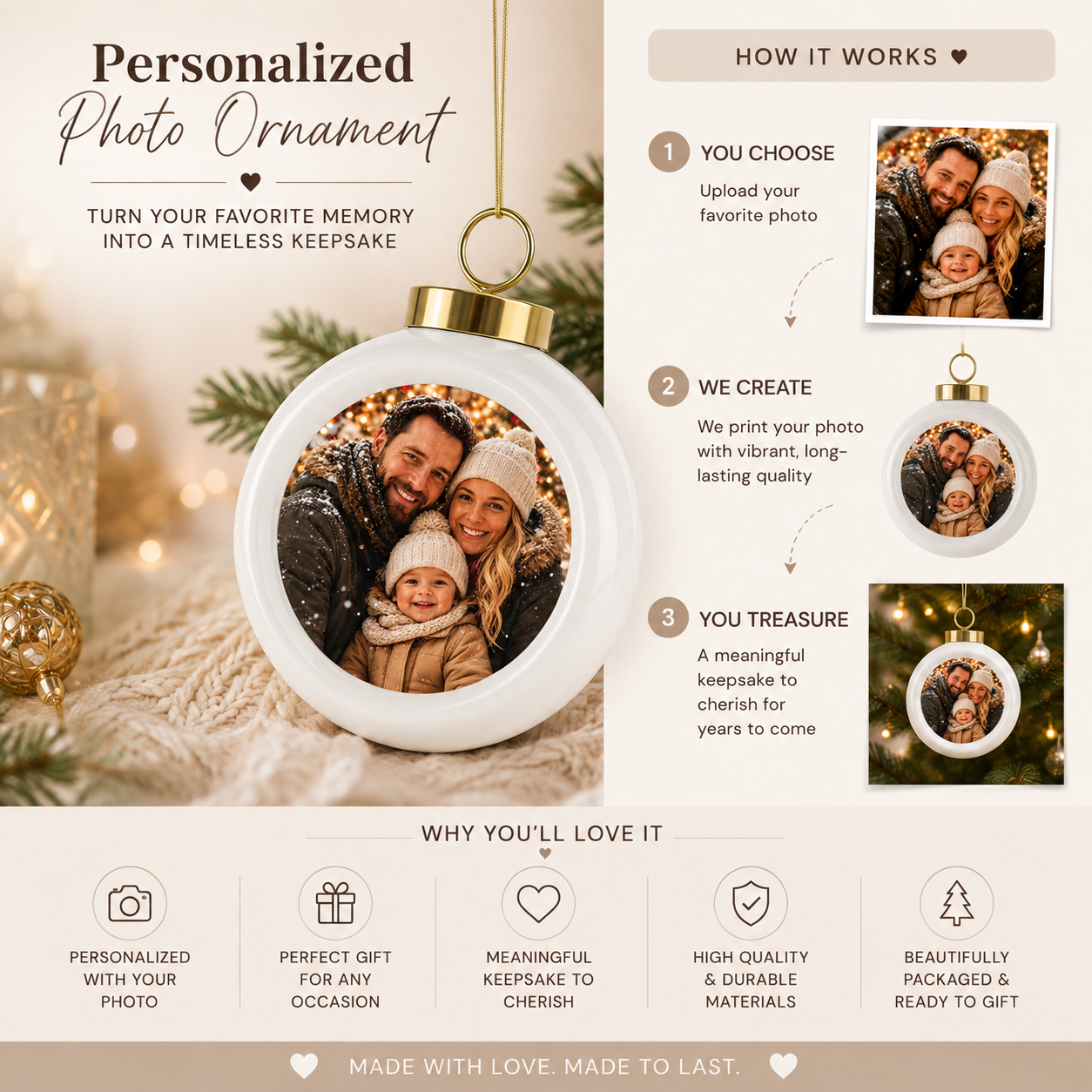 Personalized Family Photo Christmas Ball Ornament - Jessify Gifts