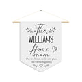Personalized first home pennant with a family name and the words Our first home, our favorite place, our forever beginning