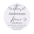 Personalized first home wood plaque with a family name and the words Our first home, our favorite place, our forever beginning