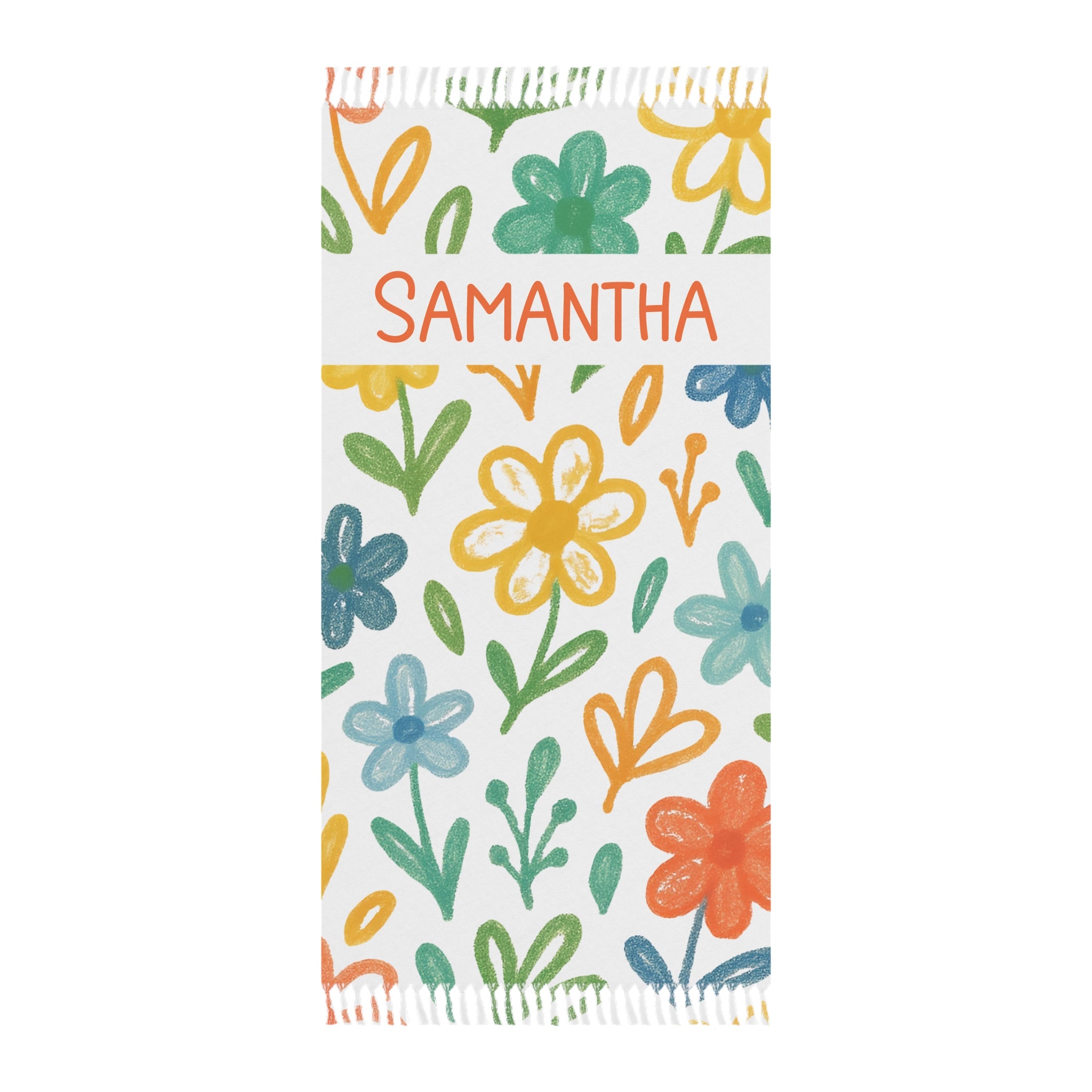 Personalized floral beach towel with custom name and tassels