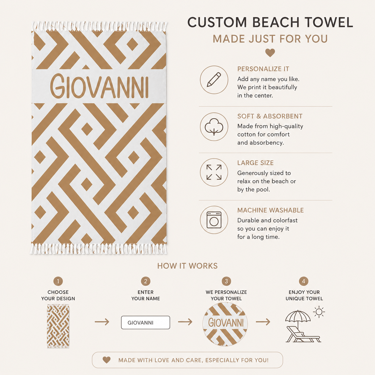 Tan lattice personalized beach towel artwork