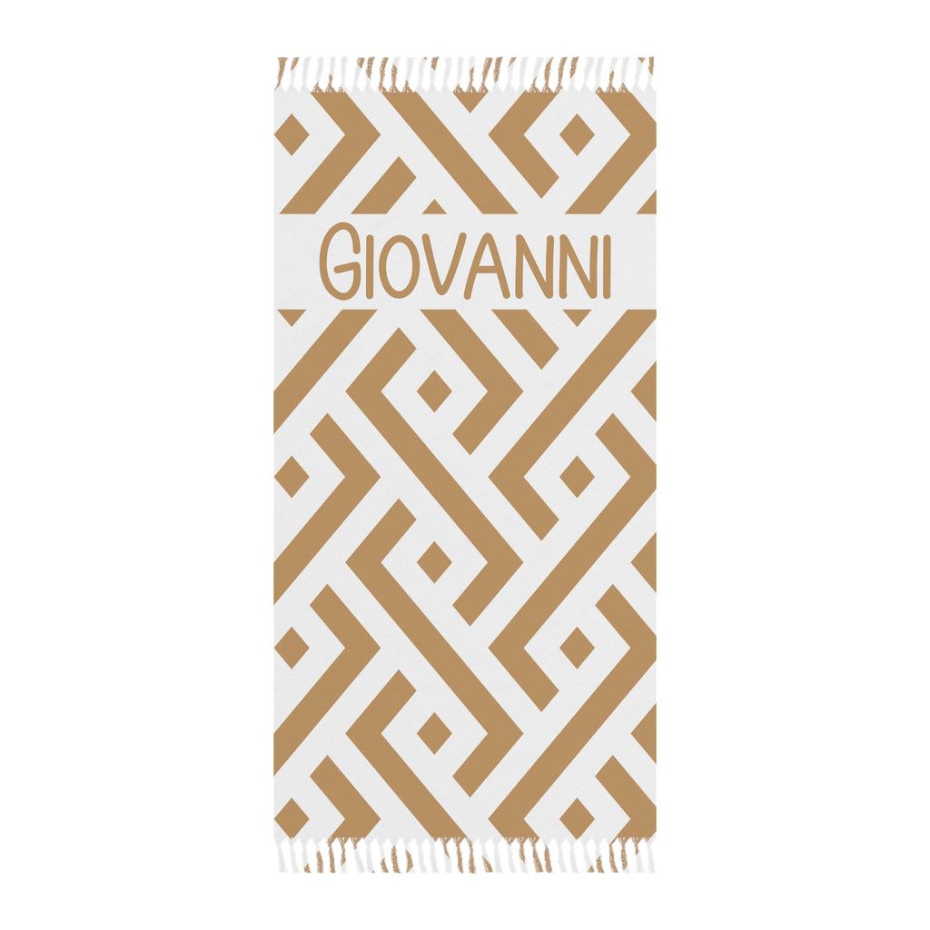 Personalized geometric beach towel with custom name and tassels