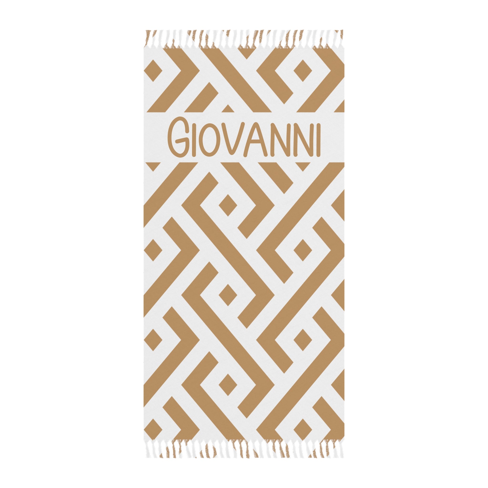 Personalized geometric beach towel with custom name and tassels