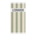 Personalized green stripe beach towel with custom name and tassels