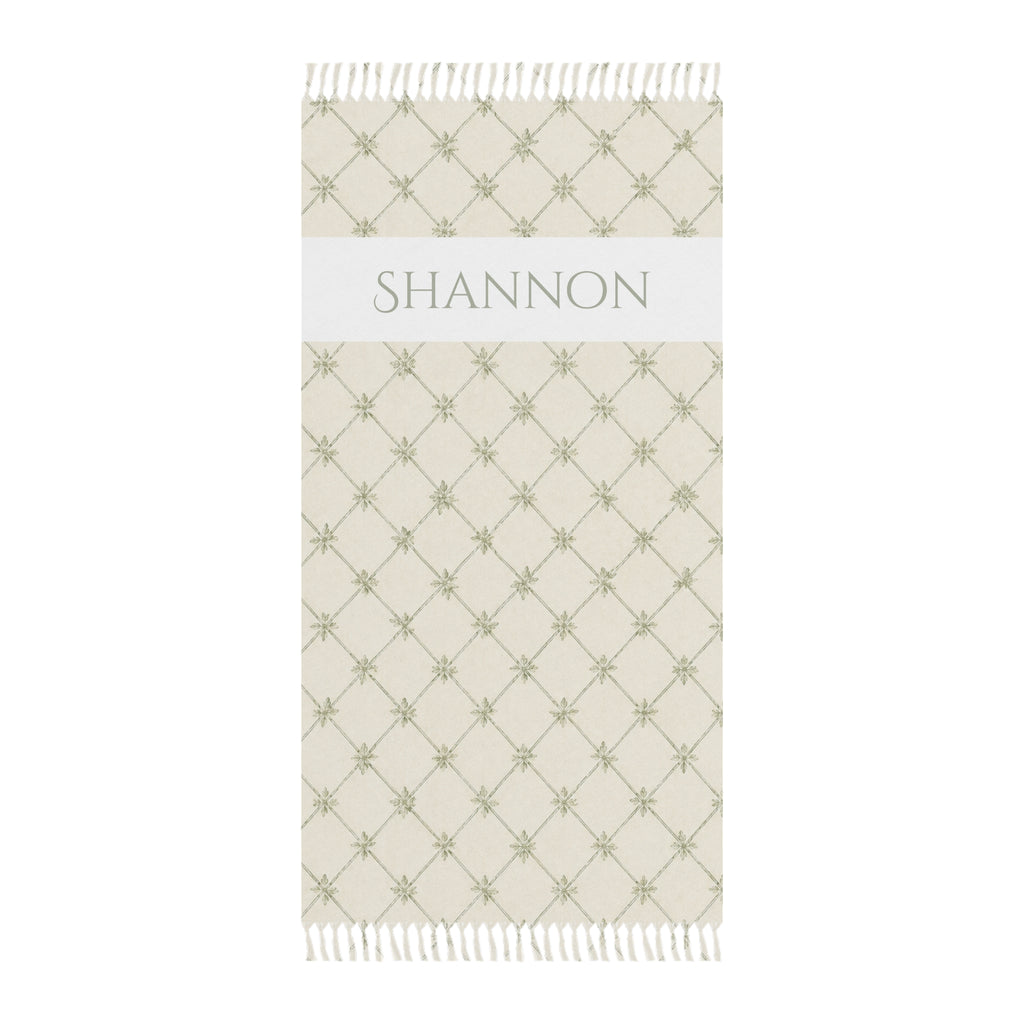Personalized lattice beach towel with custom name and tassels