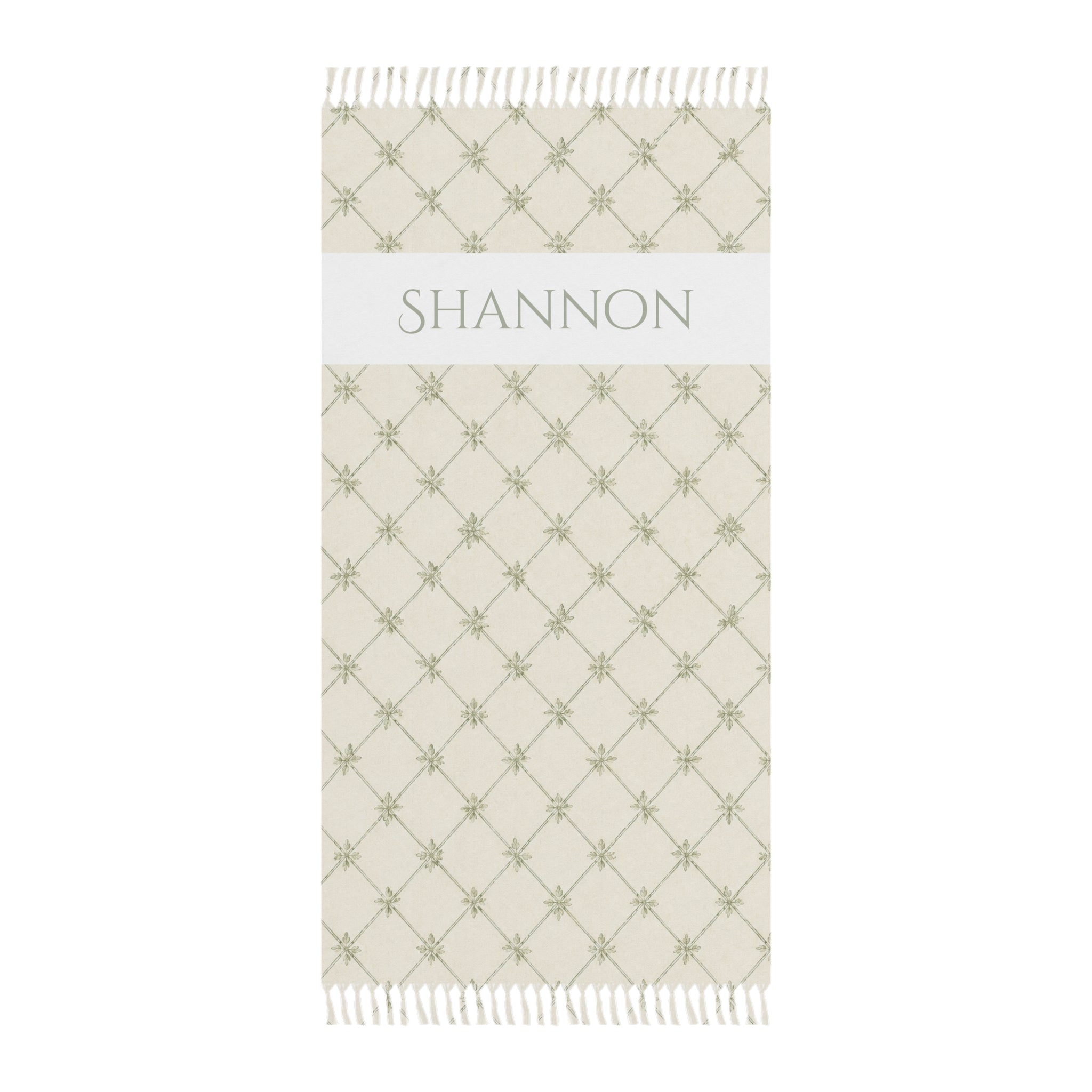 Personalized lattice beach towel with custom name and tassels