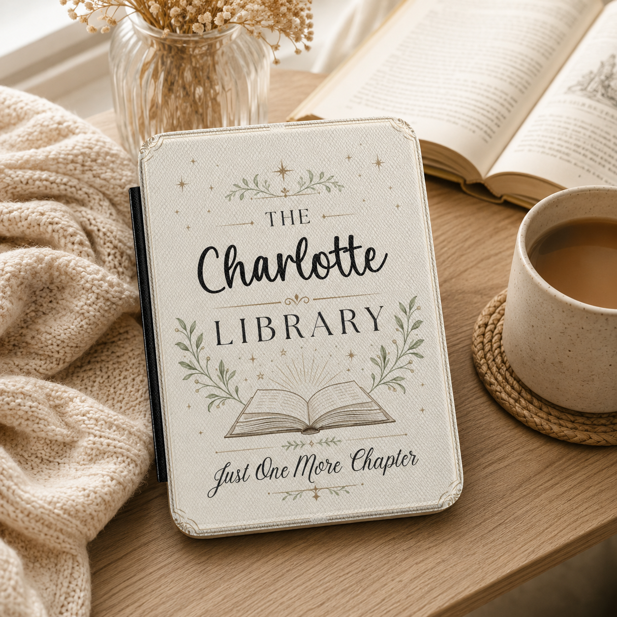 Design template for the library Kindle case showing the print layout