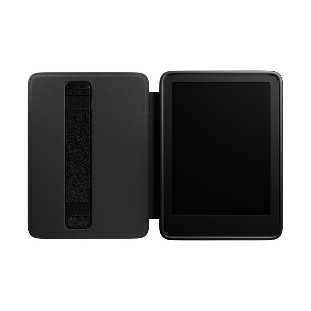 Little library Kindle case shown on a nightstand with books