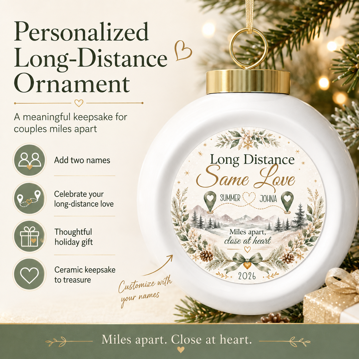 Design template for the long distance couple Christmas ornament