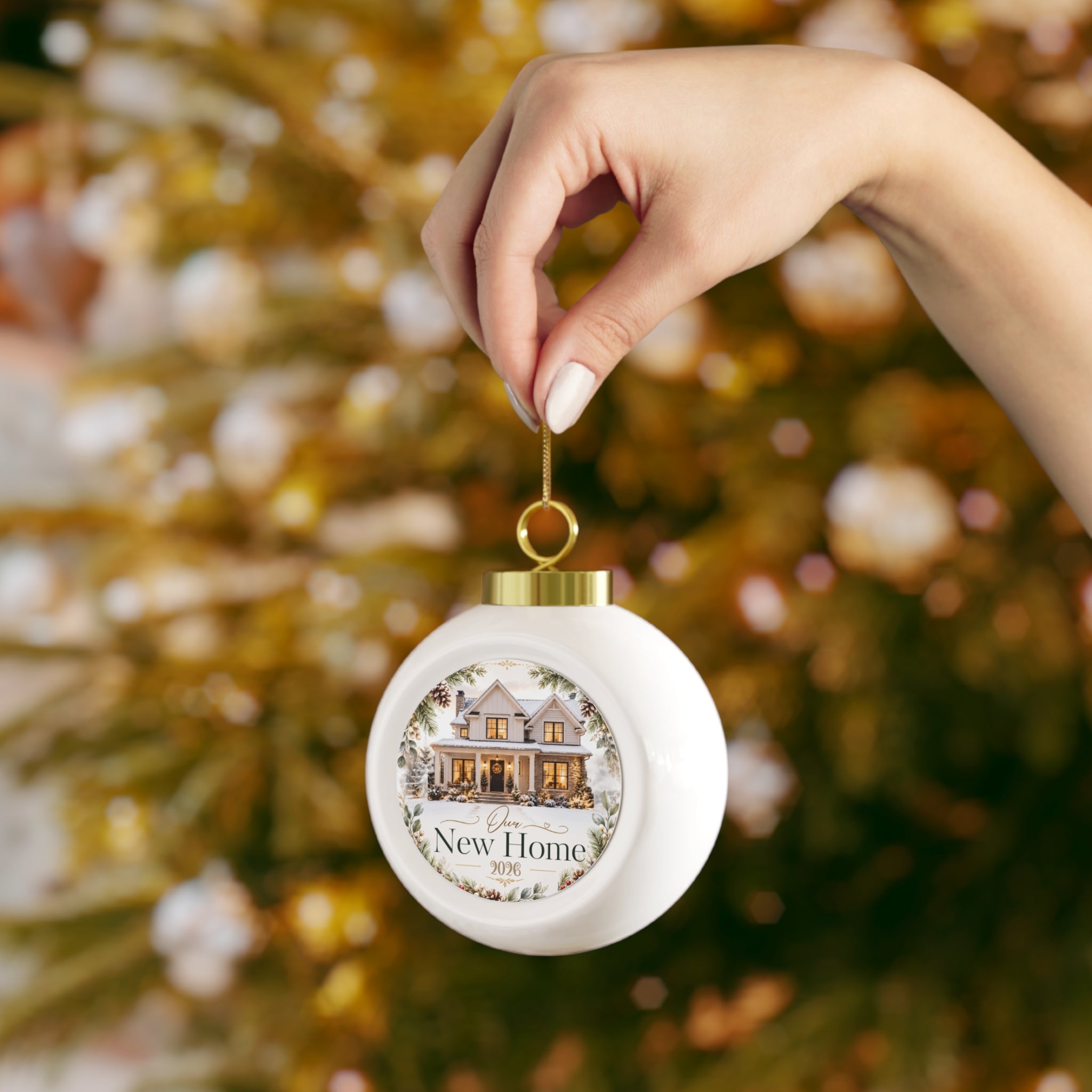 Back of the new home ceramic Christmas ball ornament