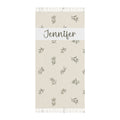 Personalized olive branch beach towel with custom name and tassels