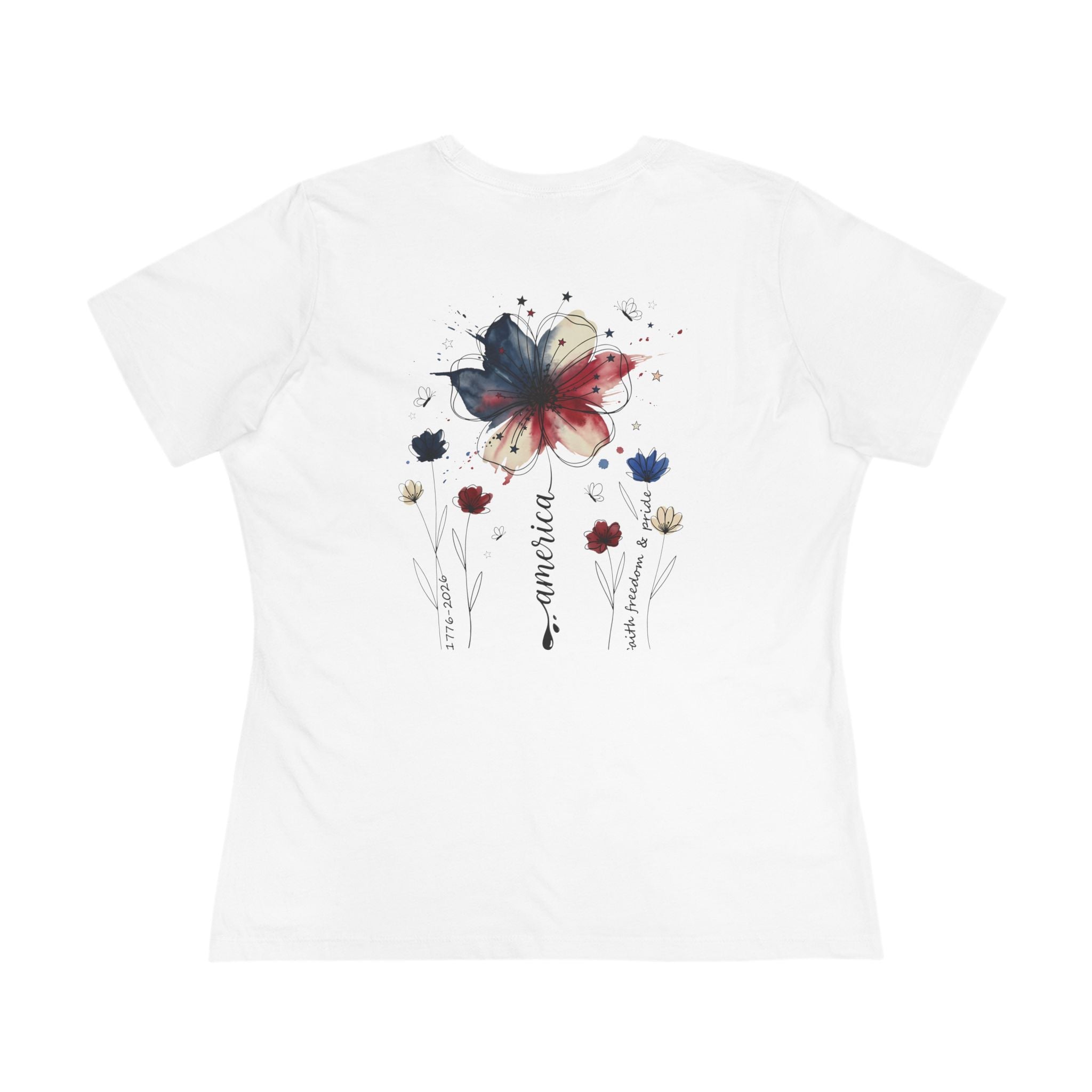 Personalized patriotic floral name tee in pink with a custom name
