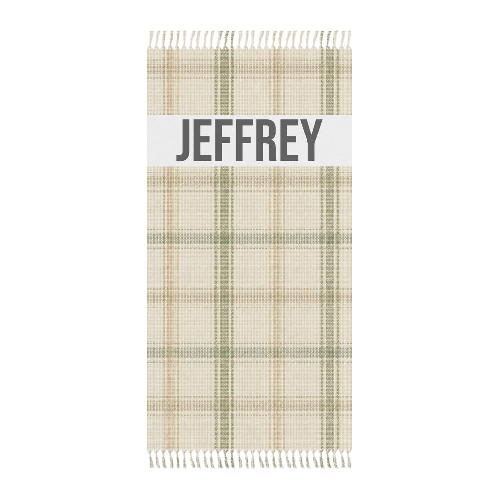 Personalized plaid beach towel with custom name and tassels