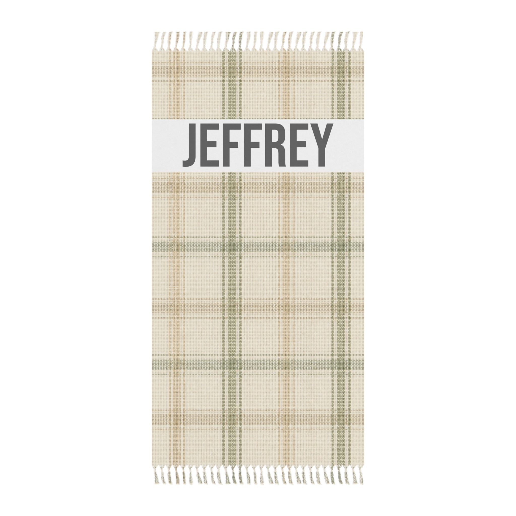Personalized plaid beach towel with custom name and tassels
