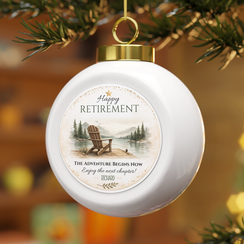 Retirement Christmas ornament hanging on a Christmas tree